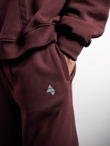 Burgundy AFLETE New Era joggers 003, hip logo close up