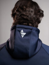 Midnight Blue AFLETE Tech Series tracksuit 005, hood logo close up
