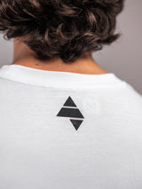 White AFLETE Essential Urban T-shirt 011, back logo close up