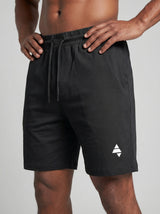 Black AFLETE Essential Urban shorts 012, logo and waistband close up