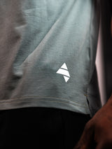 Sage Grey AFLETE workout tank top 014, back wordmark close up