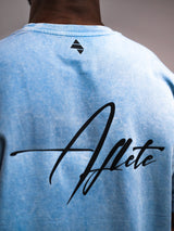 Blue AFLETE Washed Essential oversized T-shirt 015, back signature close up