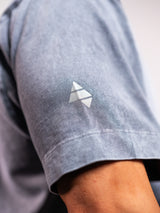 Grey Ash AFLETE Washed Essential oversized T-shirt 015, sleeve wordmark close up