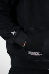 Black AFLETE New Era tracksuit 001, hoodie pocket and sleeve detail