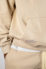 Desert Beige AFLETE New Era tracksuit 001, hoodie pocket and sleeve detail