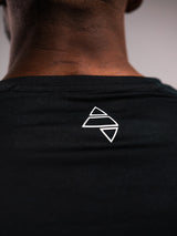 Black AFLETE long-sleeve workout set 006, shirt back neck logo close up