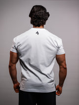 White AFLETE Essential Urban T-shirt 011, chest logo close up