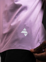 Purple AFLETE workout tank top 014, hem logo close up