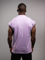 Model wearing the purple AFLETE workout tank top 014, tank top back view
