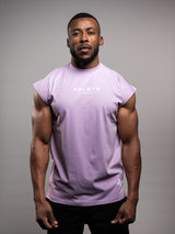 Model wearing the purple AFLETE workout tank top 014, tank top front view