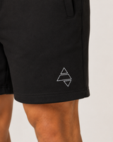 Black AFLETE Core cotton shorts 018, thigh logo close up