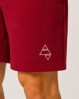Red AFLETE Core cotton shorts 018, thigh logo close up