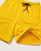 Yellow AFLETE Core cotton shorts 018, flat lay and interior detail